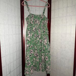 Torrid green floral smocked midi dress with pockets, plus size 1